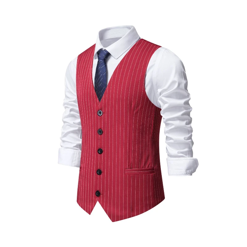 Khaki Formal Wear Men - 2026 New Red Striped Suit Vest