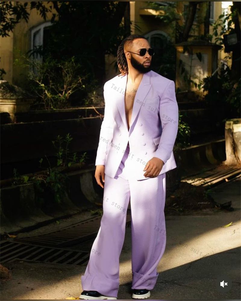 Men Formal Wear Purple - Lavender Purple Men Suits Pants Set