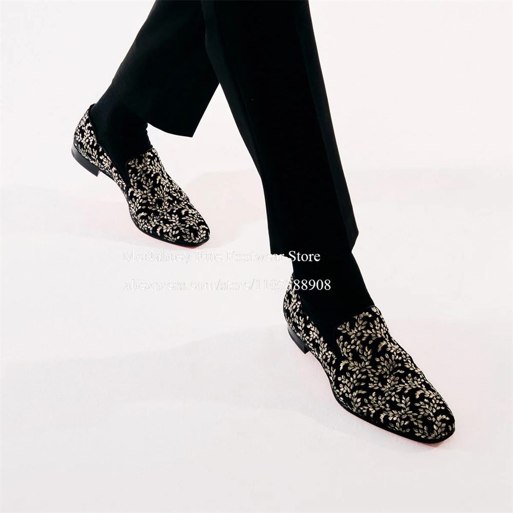 Men'S Formal Party Wear Shoes - Black Silk Velvet Slip On Loafers