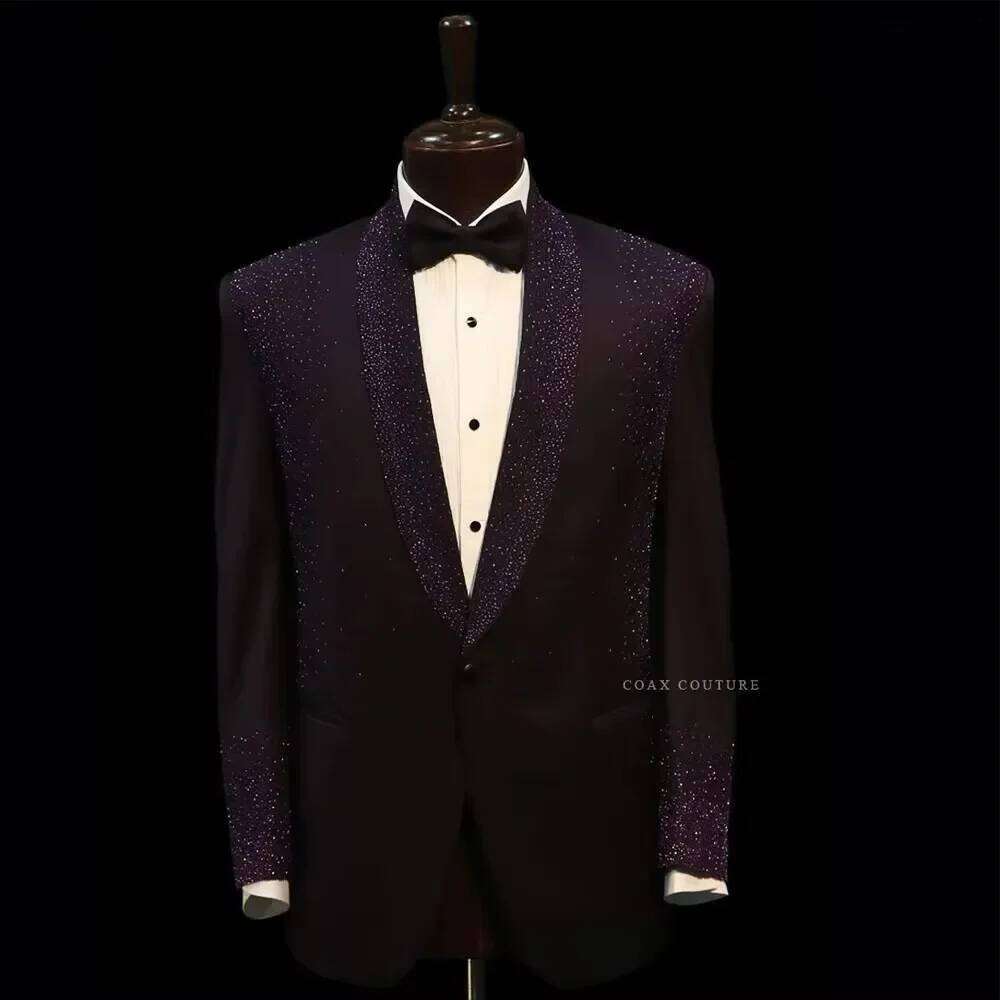 Men Formal Wear Purple - Purple Glitter Crystal Formal Men Suits