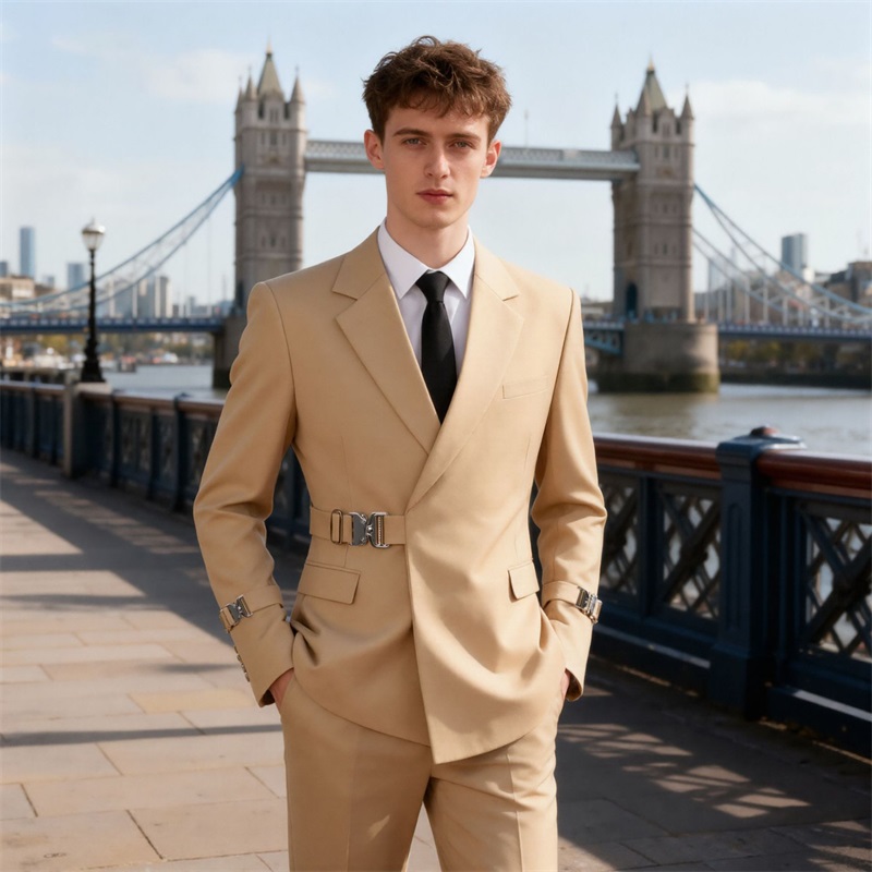 Khaki Formal Wear Men - Khaki Cotton Men Suit Set 2