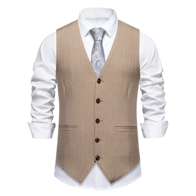 2026 New Red Striped Suit Vest - Khaki Formal Wear Men 评论和价格