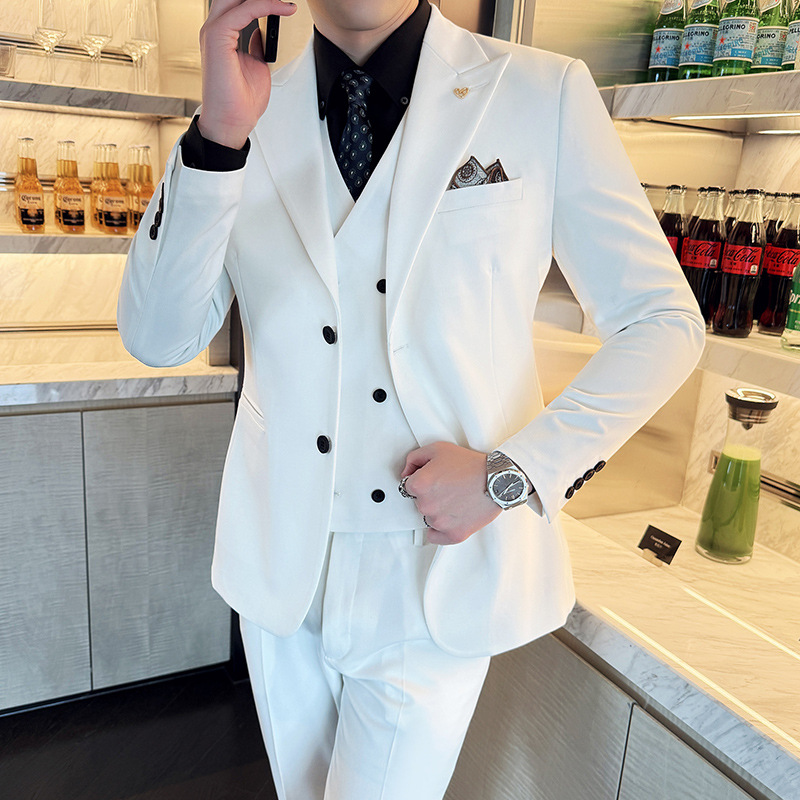 White Mens Suits 3 Pieces Slim - Men'S Formal Dinner Wear 评论和价格