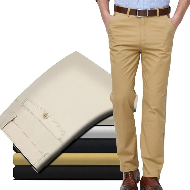 100 Cotton Men's Casual Pant S - Khaki Formal Wear Men 评论和价格