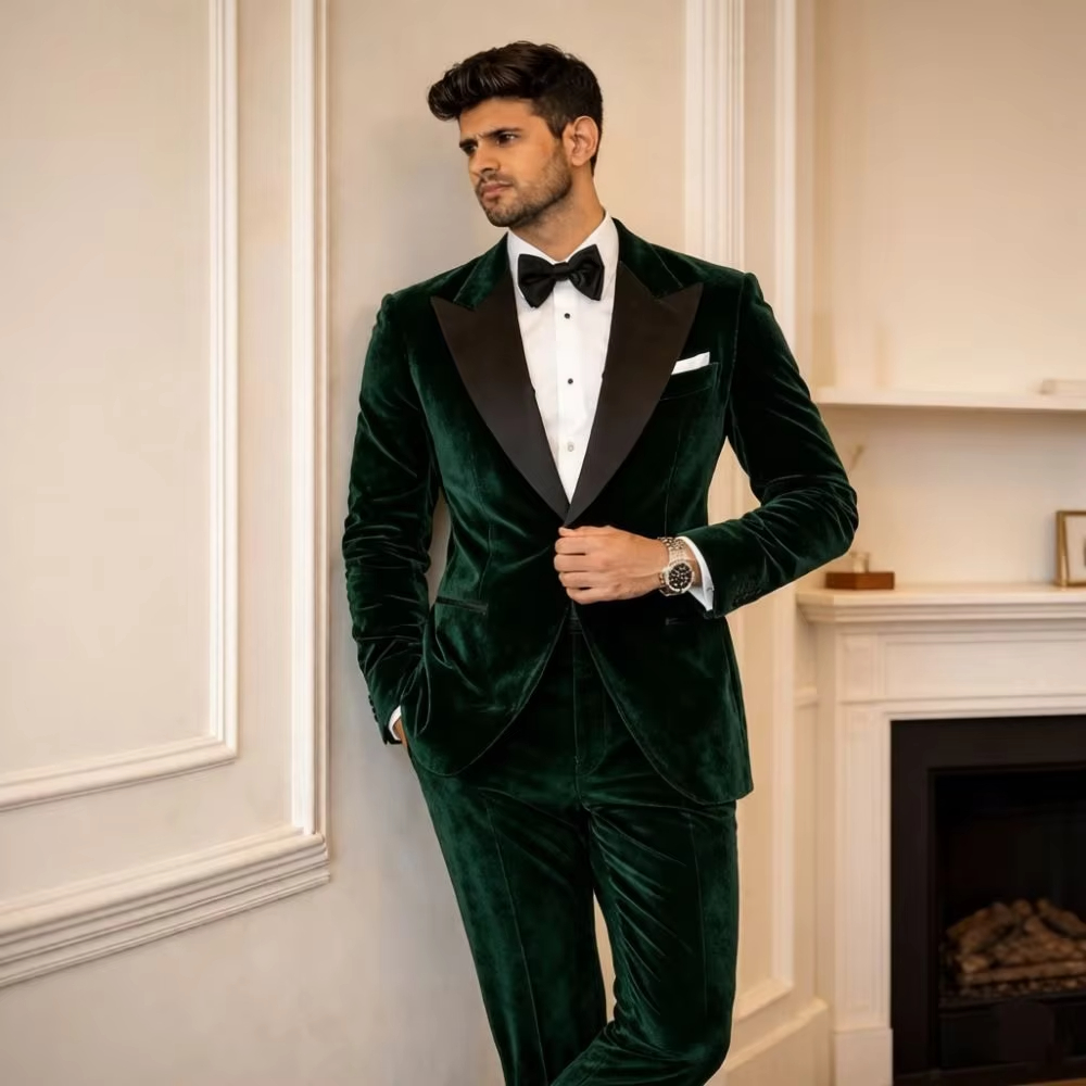 Velvet Suits for Men Slim Fit  - Men Formal Wear Fashion 评论和价格