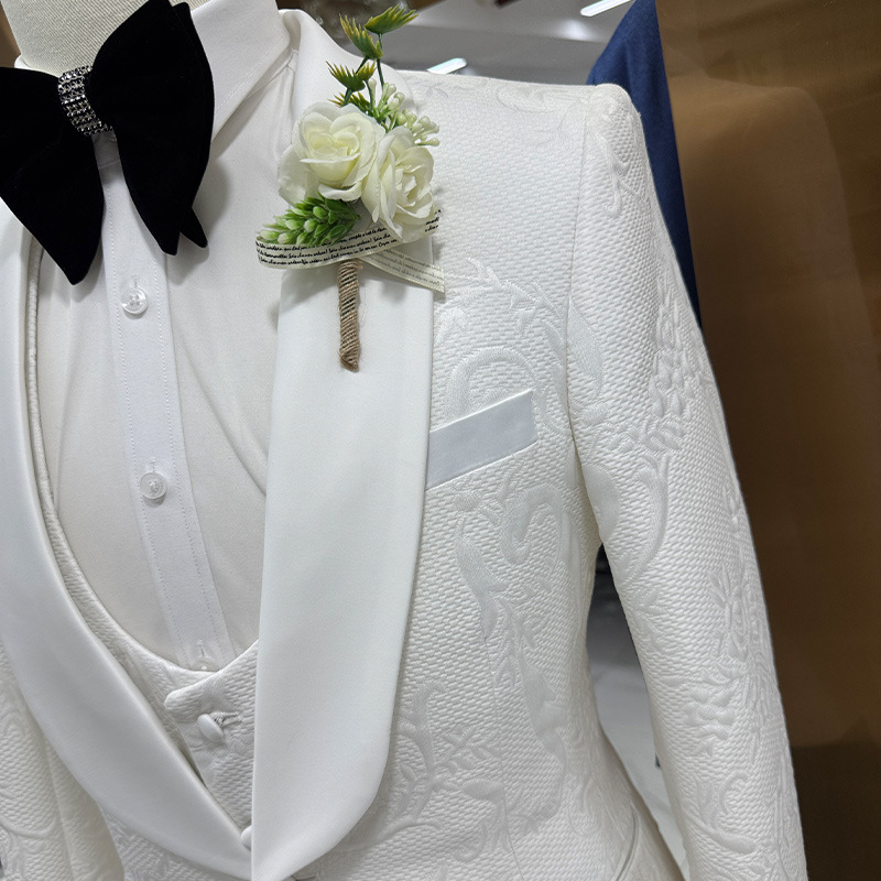 Men Wedding Suit White 3 Piece - Men Formal Wear Jacket 评论和价格