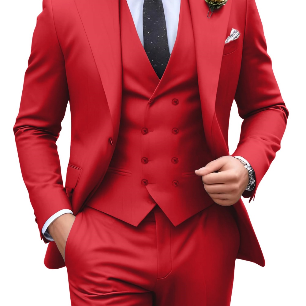 3 Pieces Solid Color Men Suits - Men Formal Wear Jacket 评论和价格