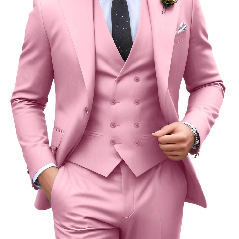 3 Pieces Solid Color Men Suits - Men Formal Wear Jacket 评论和价格