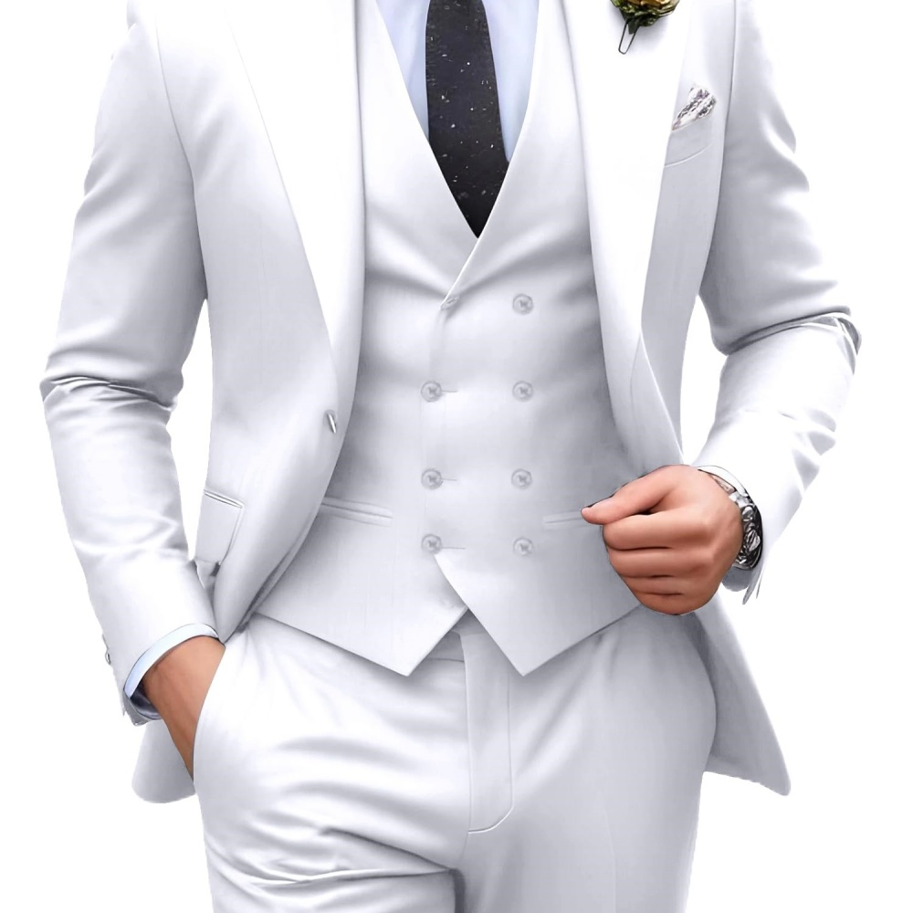 3 Pieces Solid Color Men Suits - Men Formal Wear Jacket 评论和价格