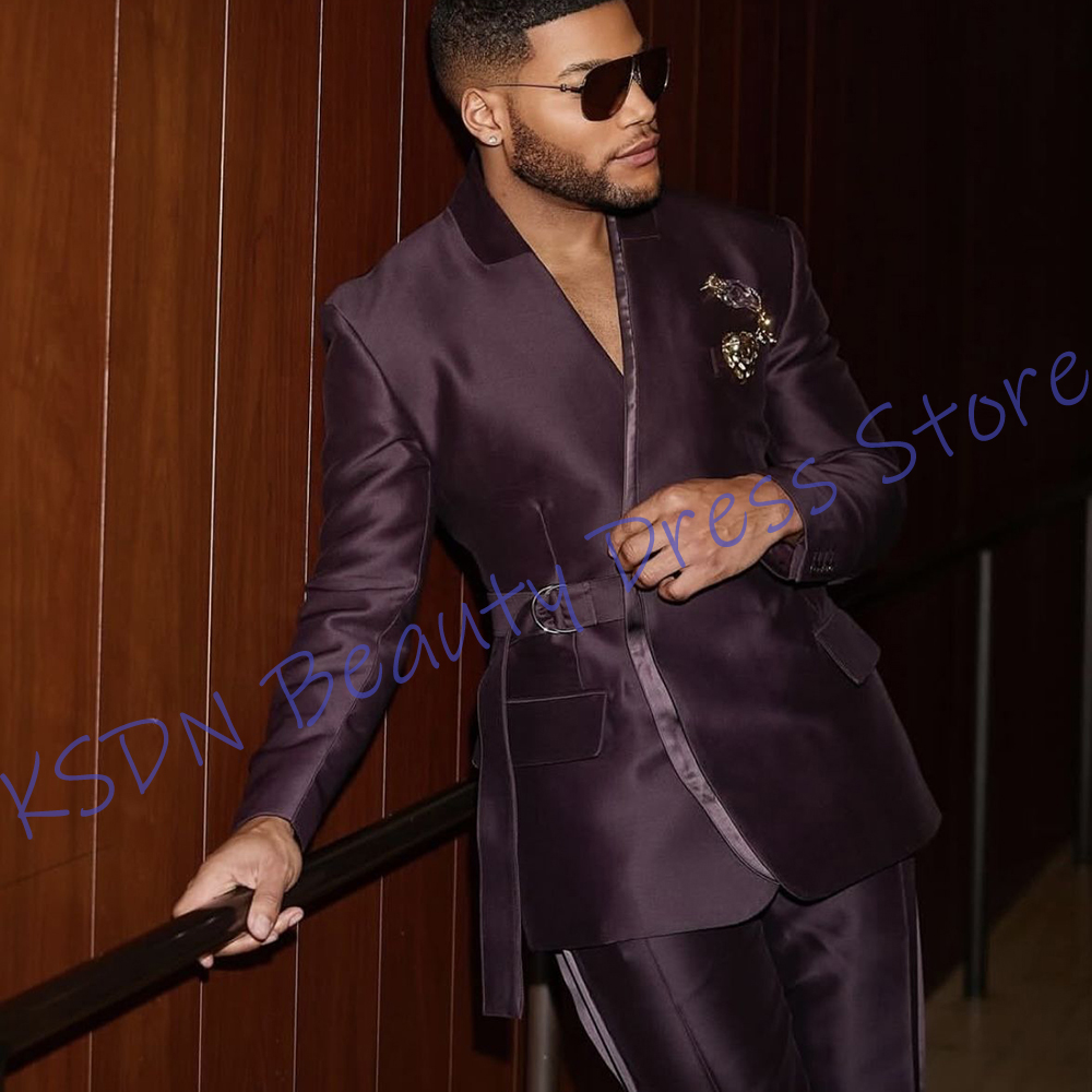 Elegant Purple Satin Men’s Sui - Men Formal Wear Purple 评论和价格