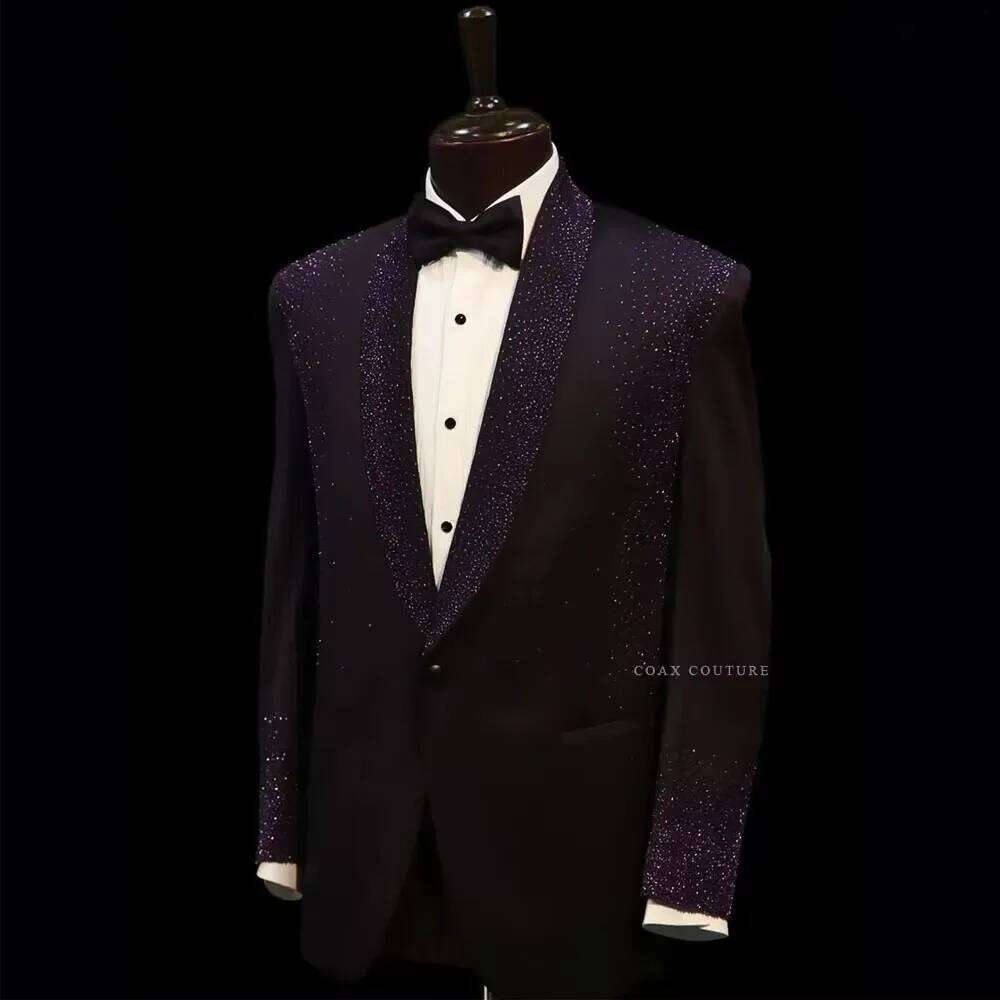 Purple Glitter Crystal Formal  - Men Formal Wear Purple 评论和价格