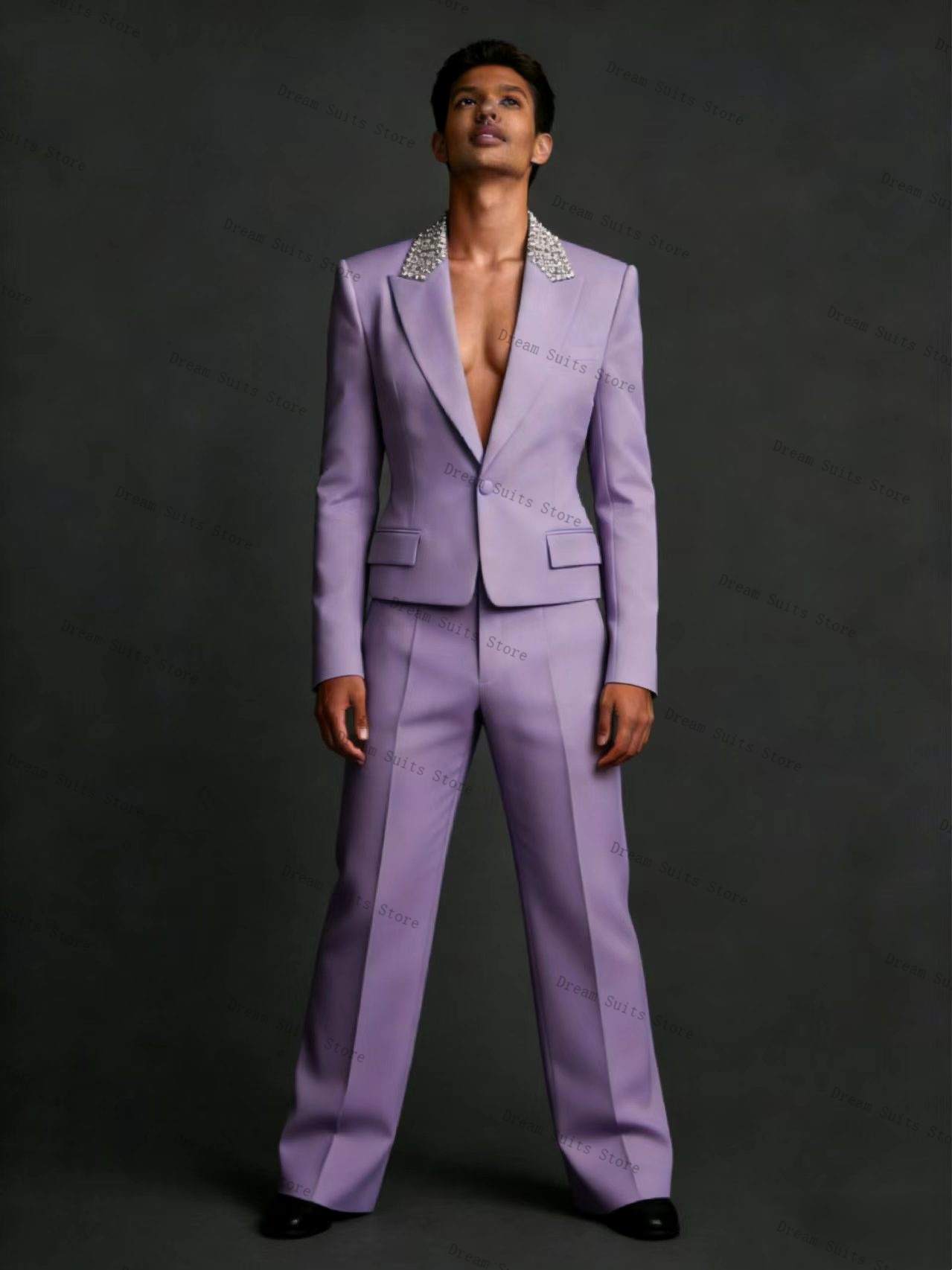 Crystals Men Suit Set 2 Pcs Bl - Men Formal Wear Purple 评论和价格