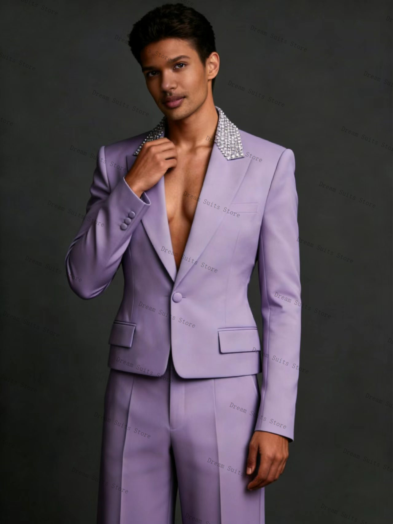 Crystals Men Suit Set 2 Pcs Bl - Men Formal Wear Purple 评论和价格