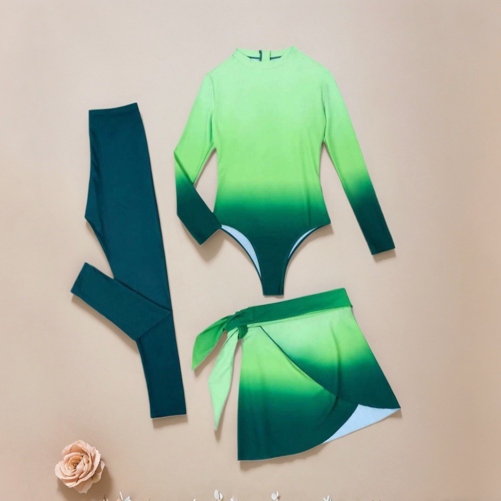Blue Long Sleeve Swimsuit High - Slim Fit Suit Set 评论和价格