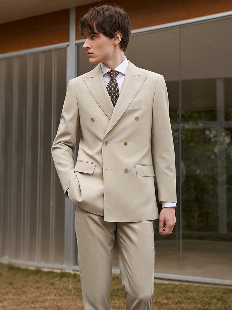30% Wool Men Suits Set Blazer  - Khaki Formal Wear Men 评论和价格