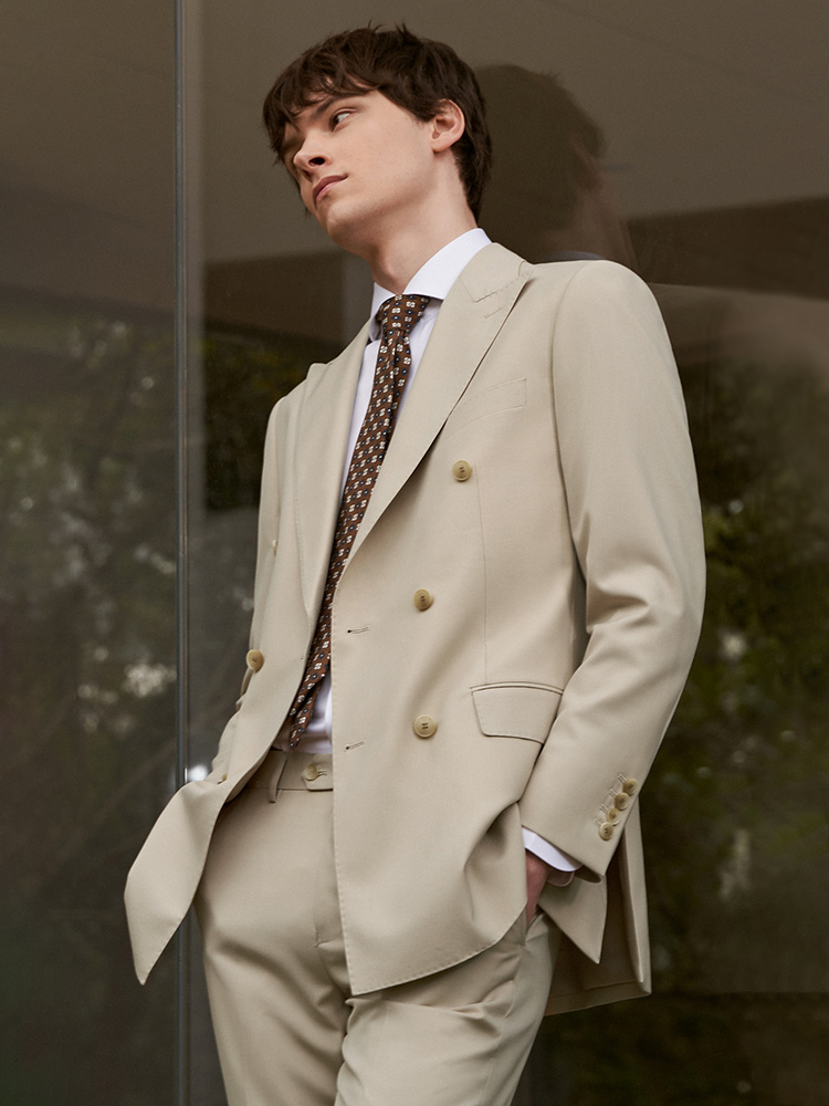 30% Wool Men Suits Set Blazer  - Khaki Formal Wear Men 评论和价格