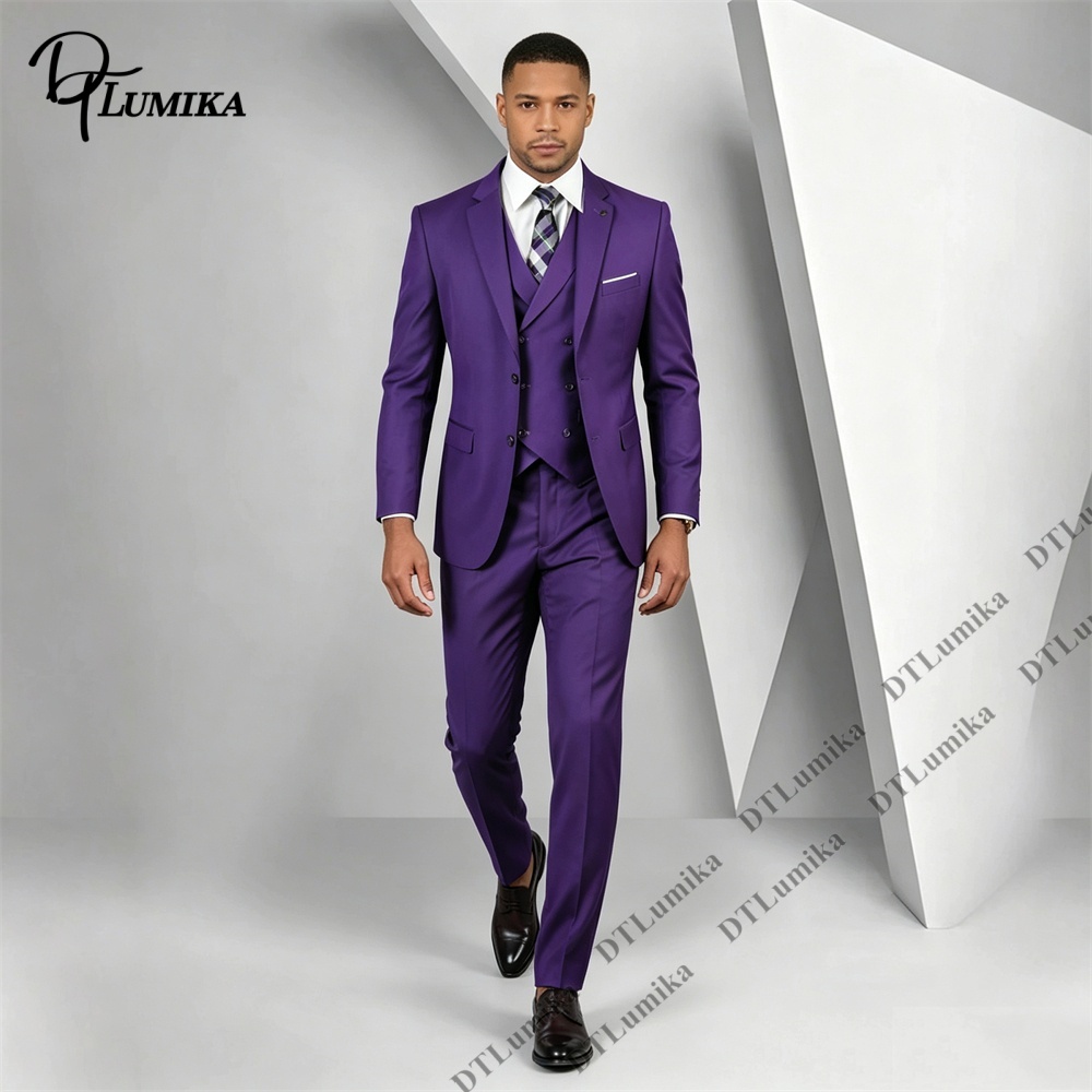 Men's 3 Piece Purple Suit Slim - Men Formal Wear Purple 评论和价格