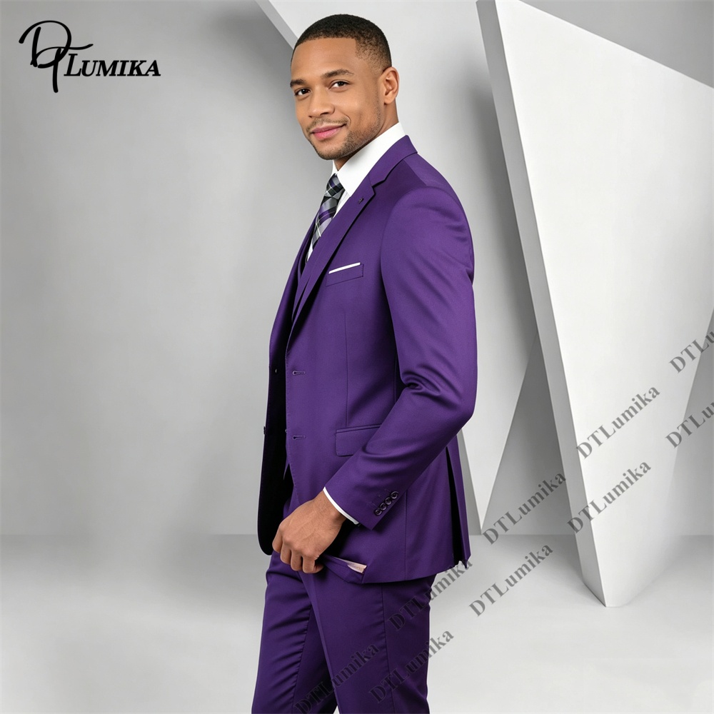Men's 3 Piece Purple Suit Slim - Men Formal Wear Purple 评论和价格