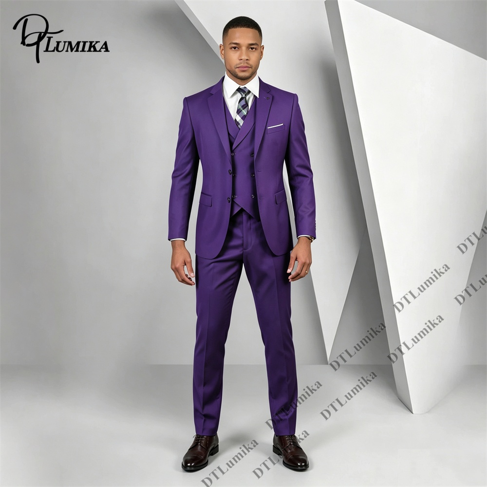Men's 3 Piece Purple Suit Slim - Men Formal Wear Purple 评论和价格