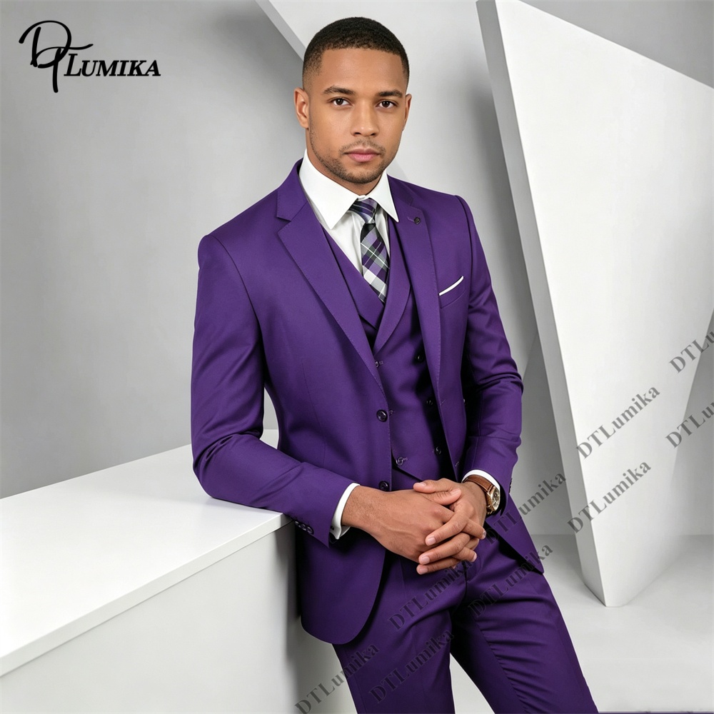 Men's 3 Piece Purple Suit Slim - Men Formal Wear Purple 评论和价格