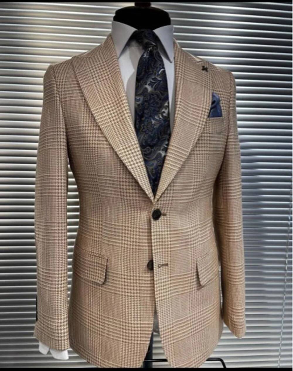 Khaki 2 Pieces Suit Houndstoot - Khaki Formal Wear Men 评论和价格