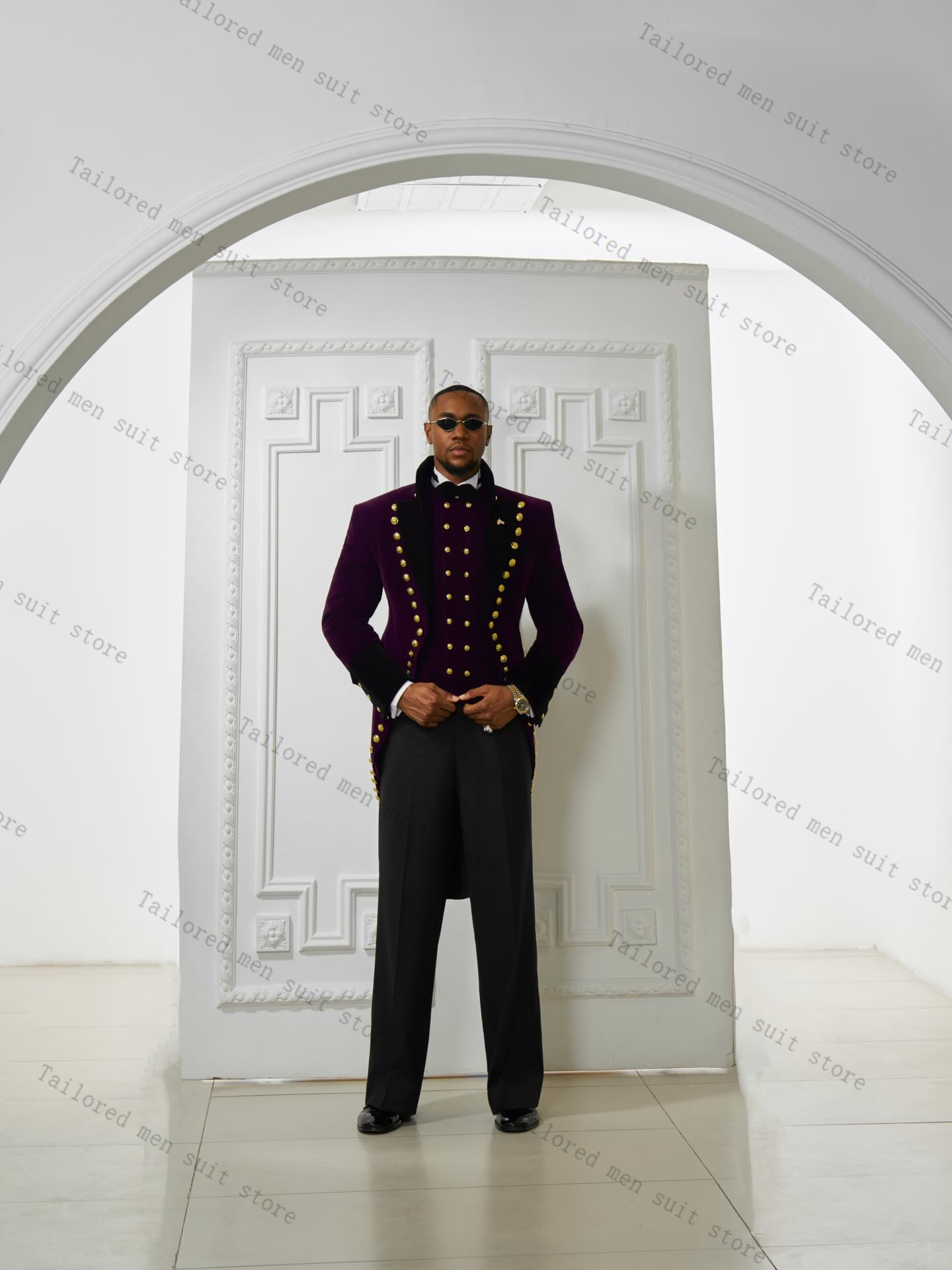 Purple Men Suits Pants Set 2 P - Men Formal Wear Purple 评论和价格