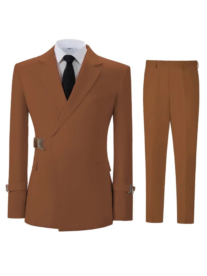 Khaki Cotton Men Suit Set 2 Pi - Khaki Formal Wear Men 评论和价格