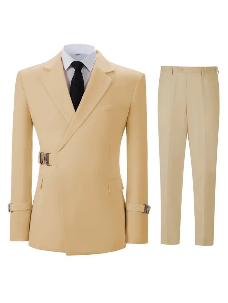 Khaki Cotton Men Suit Set 2 Pi - Khaki Formal Wear Men 评论和价格